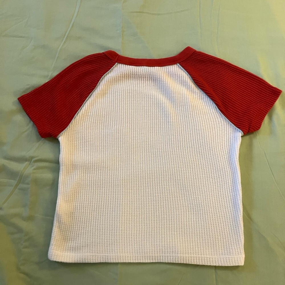 SO Red and White Cropped Waffle Knit Shirt - Picture 4 of 4